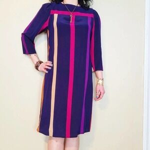 Vintage 1980s Silk Multicolor Striped Dress